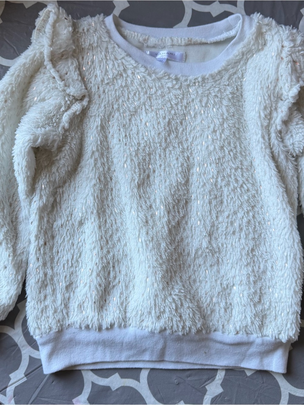 Tahari Cream Fuzzy Sparkle Sweatshirt